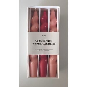 Unscented Taper Candles Set of 6 Heart‎ Design 7" Tall Pink & Red